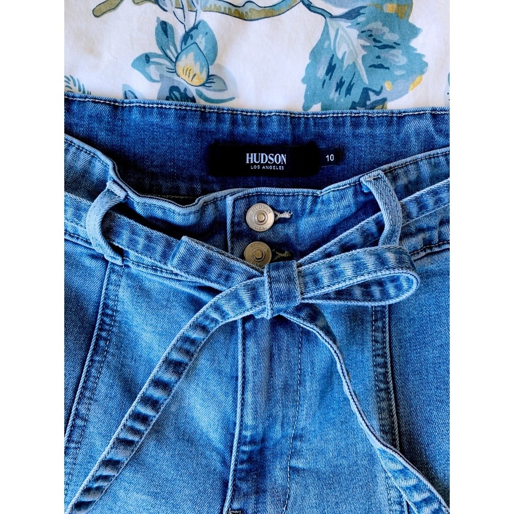 Hudson Cropped High Waist Tie Waist Wide Leg Jeans Medium Blue Size 10 30 - Picture 4 of 16
